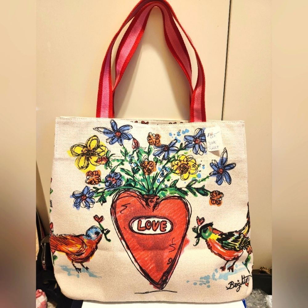 NWT Brighton "Love Tweet" Large Canvas Tote Bag Retail $125 - Picture 1 of 9